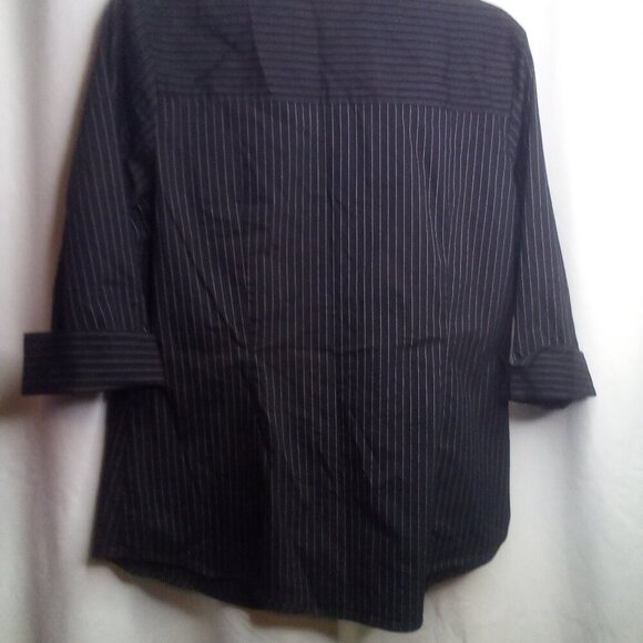 Worthington Blouse Shirt Women L Button Up 3/4 Sleeve Stripe Black White - Picture 5 of 16